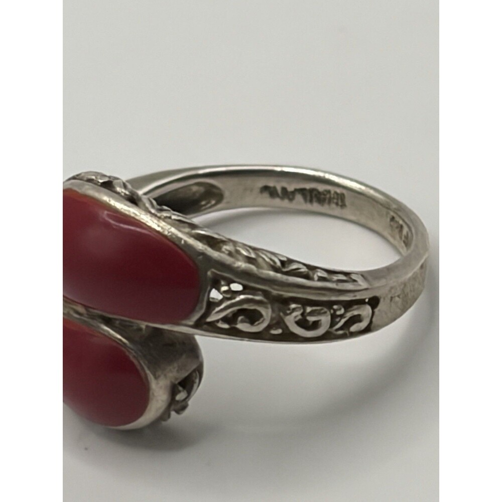 CHAPAL ZENRAY 925 Sterling Silver Vintage CORAL Bypass Ring Size 6.5 - Picture 7 of 8